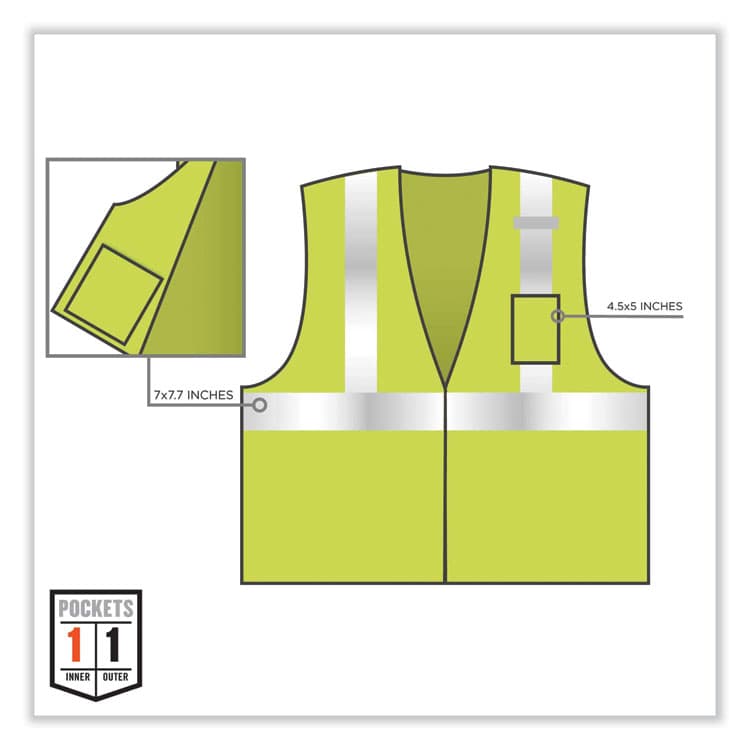ERGODYNE CORPORATION GloWear 8256Z Class 2 Self-Extinguishing Zipper Vest, Polyester, Large/X-Large, Lime (EGO21575) thumbnail 4