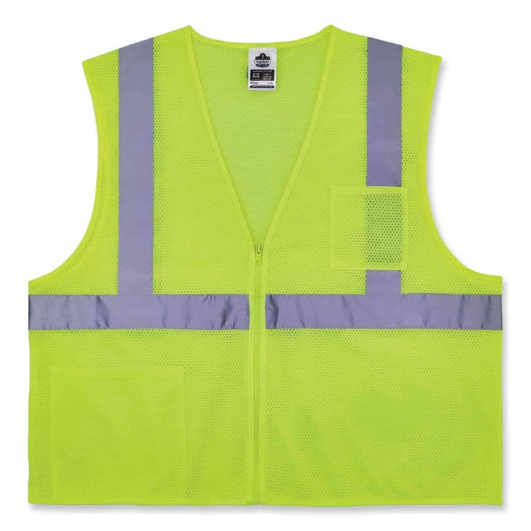 ERGODYNE CORPORATION GloWear 8256Z Class 2 Self-Extinguishing Zipper Vest, Polyester, 4X-Large/5X-Large, Lime (EGO21579)