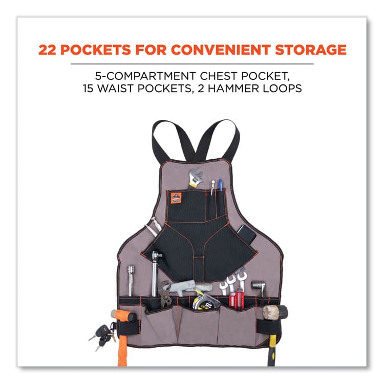 ERGODYNE CORPORATION Arsenal 5704 Canvas Tool Apron, 22 Compartments, 25.5 x 28, Canvas, Gray (EGO13694) thumbnail 2