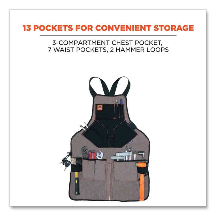 ERGODYNE CORPORATION Arsenal 5705 Extended Length Canvas Tool Apron, 13 Compartments, 25.5 x 34, Canvas, Gray (EGO13696) thumbnail 2