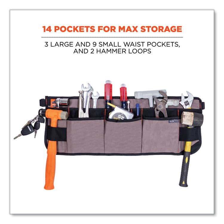 ERGODYNE CORPORATION Arsenal 5707 Canvas Waist Apron, 14 Compartments, 25.5 x 34, Canvas, Gray (EGO13698) thumbnail 2