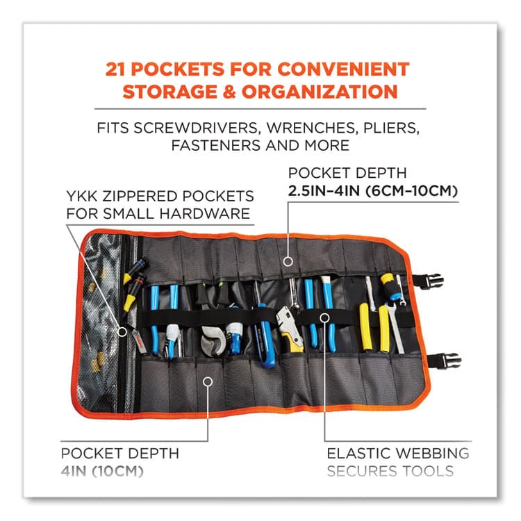 ERGODYNE CORPORATION Arsenal 5871 Polyester Tool Roll Up, 21 Compartments, 27 x 14, Polyester, Black (EGO13771) thumbnail 3