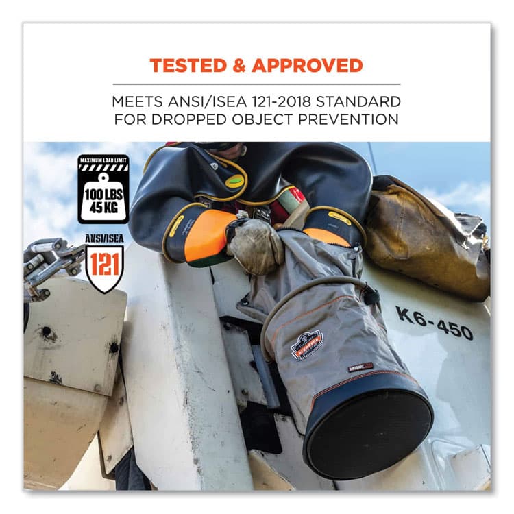 ERGODYNE CORPORATION Arsenal 5974 Hoist Bucket Tool Bag with Swiveling Carabiner and Zipper Top, 12.5 x 12.5 x 17, Gray (EGO15974) thumbnail 2