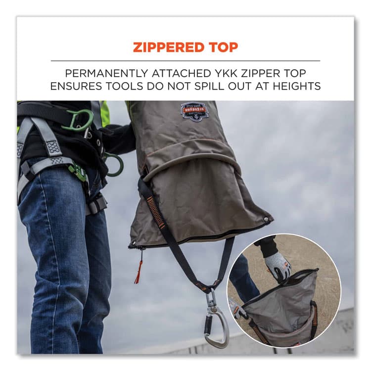 ERGODYNE CORPORATION Arsenal 5974 Hoist Bucket Tool Bag with Swiveling Carabiner and Zipper Top, 12.5 x 12.5 x 17, Gray (EGO15974) thumbnail 3