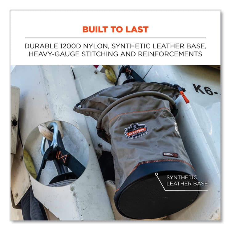 ERGODYNE CORPORATION Arsenal 5976 XL Hoist Bucket Tool Bag with Swiveling Carabiner and Zipper Top, 16 x 16 x 20, Gray (EGO15976) thumbnail 4