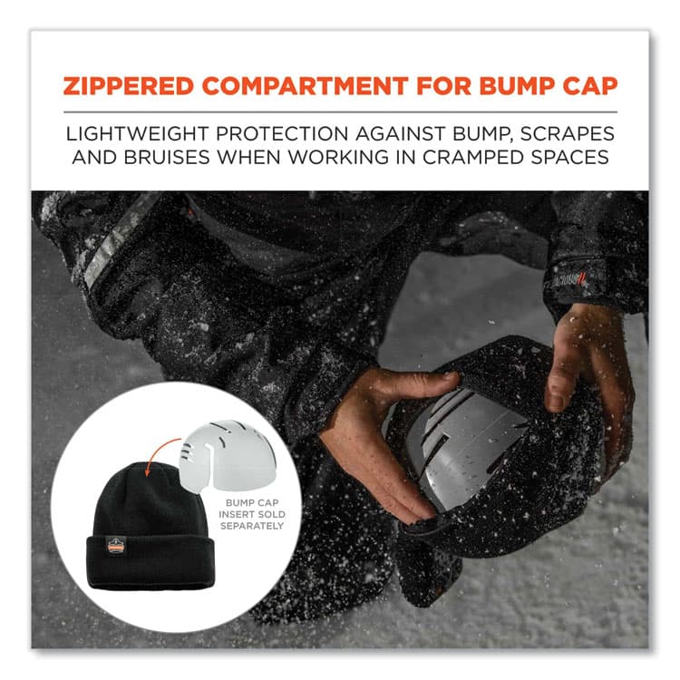 ERGODYNE CORPORATION N-Ferno 6811Z Rib Knit Hat with Zipper for Bump Cap Insert, One Size Fits Most, Black (EGO16801) thumbnail 2
