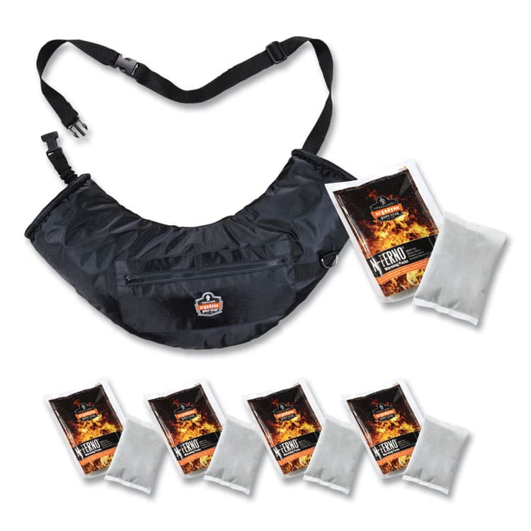 ERGODYNE CORPORATION N-Ferno 6980 Winter Hand Warmer Muff Kit with 5 Hand Warmer Packets, Nylon/Fleece/Neoprene, One Size Fits Most, Black (EGO16982)
