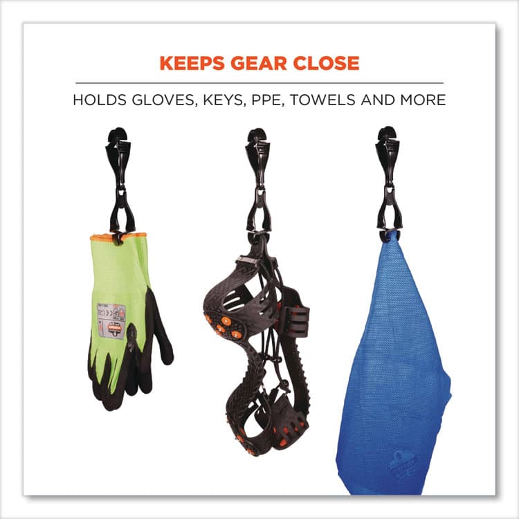 ERGODYNE CORPORATION Squids 3400 Glove Clip Holder with Dual Clips, 1 x 1 x 6.5, Acetal Copolymer, Black, 100/Carton (EGO19712BULK) thumbnail 3