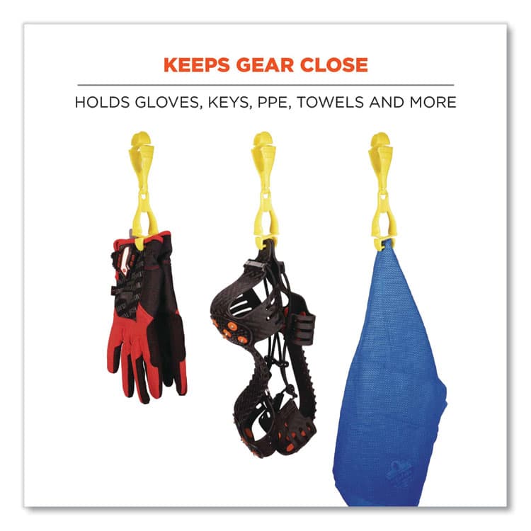 ERGODYNE CORPORATION Squids 3400 Glove Clip Holder with Dual Clips, 1 x 1 x 6.5, Acetal Copolymer, Lime, 100/Carton (EGO19719BULK) thumbnail 3