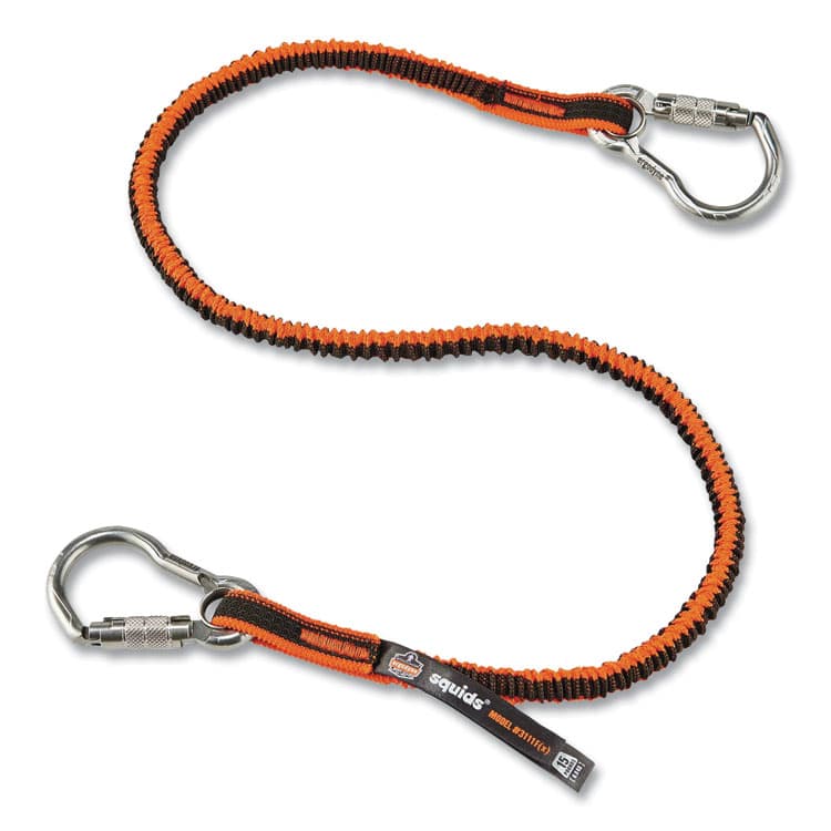 ERGODYNE CORPORATION Squids 3111F(x) Tool Lanyard with Stainless Steel Carabiners,15 lb Max Working Capacity, 38" to 48" Long, Orange/Gray (EGO19823)