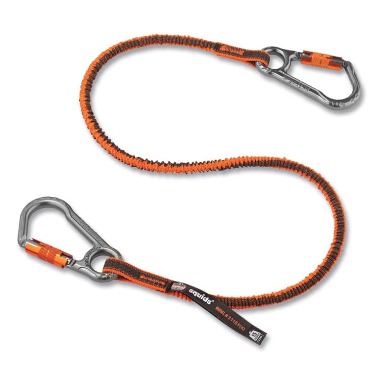 ERGODYNE CORPORATION Squids 3118F(x) Tool Lanyards with Locking Aluminum Carabiners, 15 lb Working Capacity, 38" to 48" Long, Orange/Gray (EGO19828)