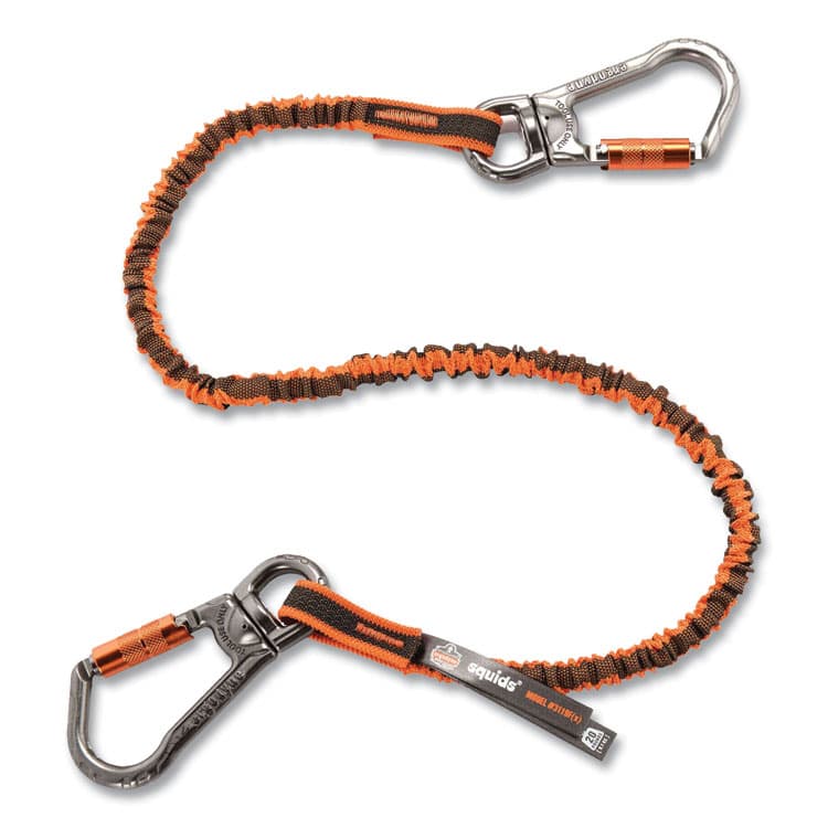 ERGODYNE CORPORATION Squids 3119F(x) Tool Lanyard with Swiveling Aluminum Carabiners, 25 lb Max Working Capacity, 38" to 48" Long, Orange/Gray (EGO19829)
