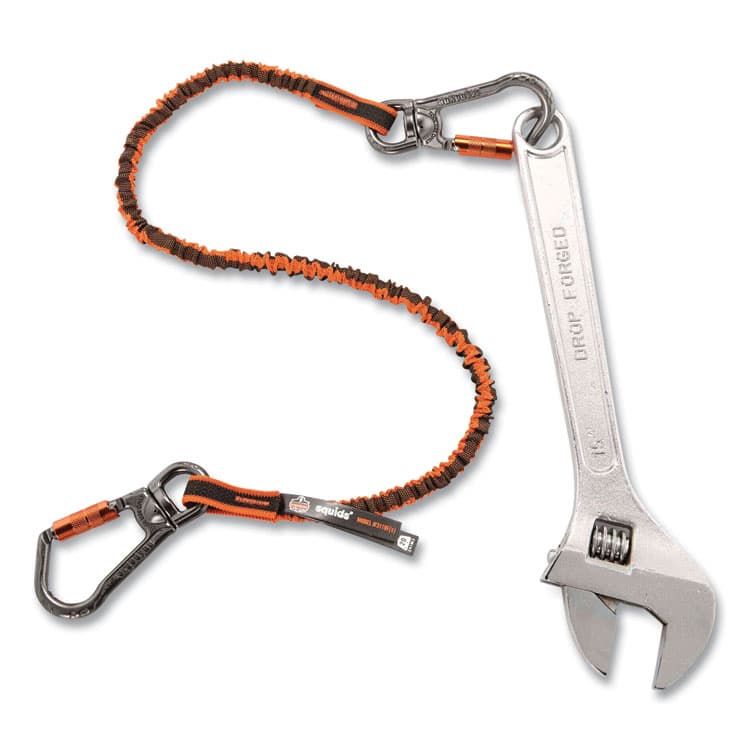 ERGODYNE CORPORATION Squids 3119F(x) Tool Lanyard with Swiveling Aluminum Carabiners, 25 lb Max Working Capacity, 38" to 48" Long, Orange/Gray (EGO19829) thumbnail 2