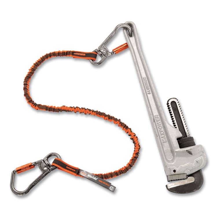 ERGODYNE CORPORATION Squids 3119F(x) Tool Lanyard with Swiveling Aluminum Carabiners, 25 lb Max Working Capacity, 38" to 48" Long, Orange/Gray (EGO19829) thumbnail 3