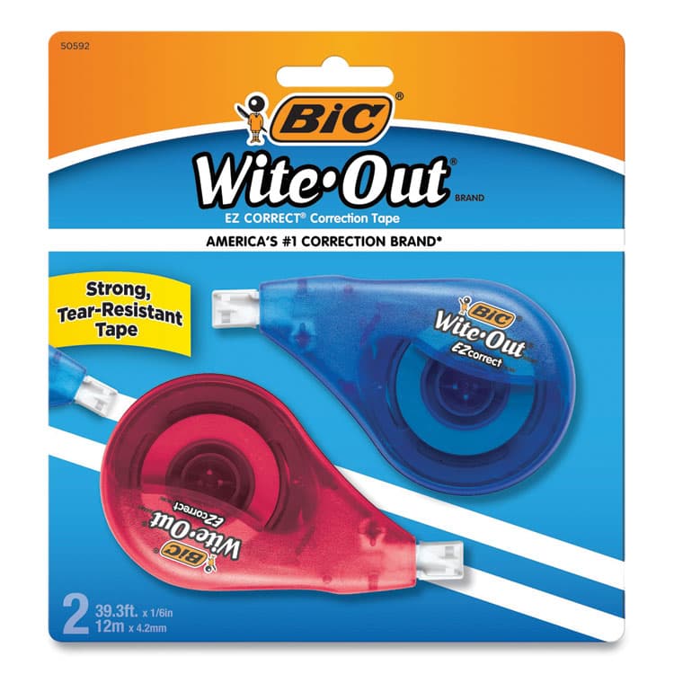 BIC CORP. Wite-Out Brand EZ Correct Correction Tape, Non-Refillable, 0.17" x 39.33 ft, Randomly Assorted Dispenser Colors, 2/Pack (BICWOTAPP21)
