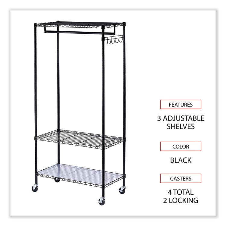 ALERA Wire Shelving Garment Rack, 30 Garments, 36w x 18d x 75h, Black (ALEGR363618BL) thumbnail 3