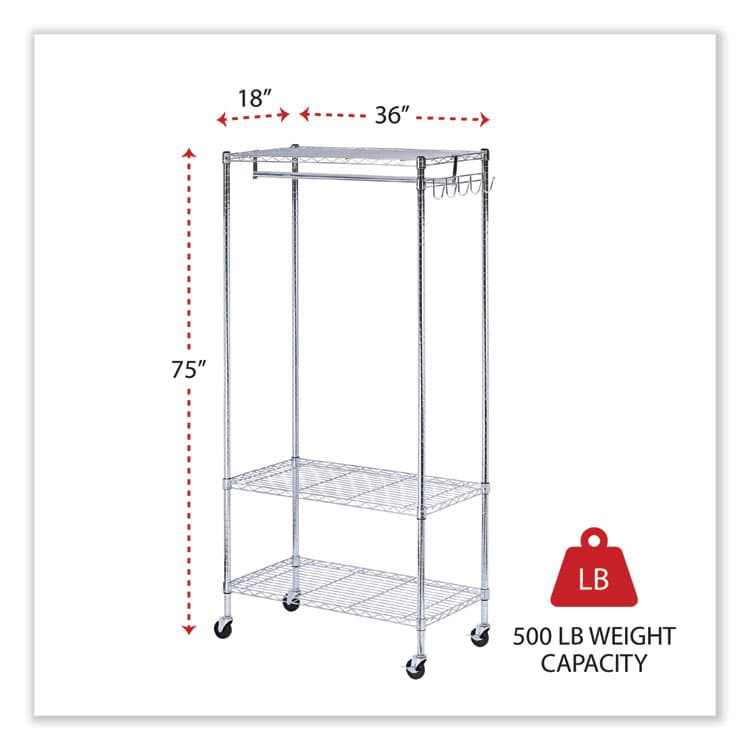 ALERA Wire Shelving Garment Rack, 30 Garments, 36w x 18d x 75h, Silver (ALEGR363618SR) thumbnail 2