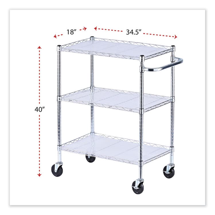 ALERA Three-Shelf Wire Cart with Liners, Metal, 3 Shelves, 600 lb Capacity, 34.21" x 18" x 40", Silver (ALESW333018SR) thumbnail 2
