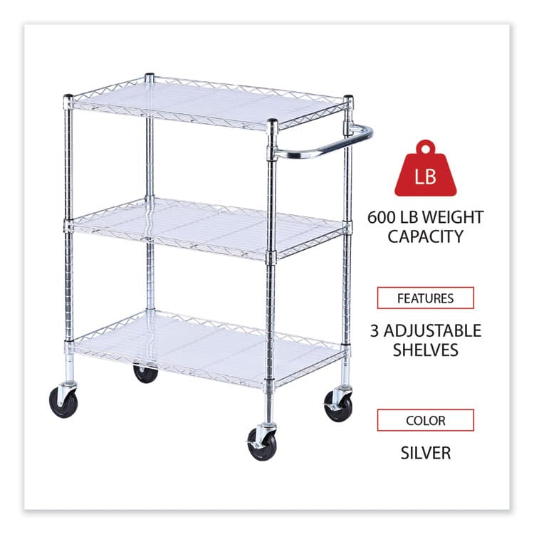 ALERA Three-Shelf Wire Cart with Liners, Metal, 3 Shelves, 600 lb Capacity, 34.21" x 18" x 40", Silver (ALESW333018SR) thumbnail 3