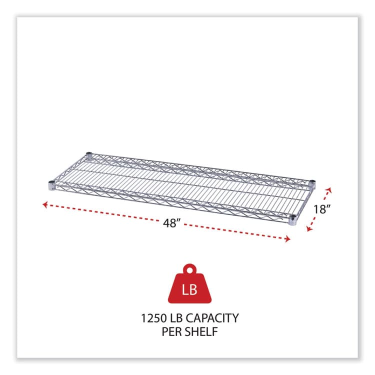 ALERA Industrial Wire Shelving Extra Wire Shelves, 48w x 18d, Silver, 2 Shelves/Carton (ALESW584818SR) thumbnail 2