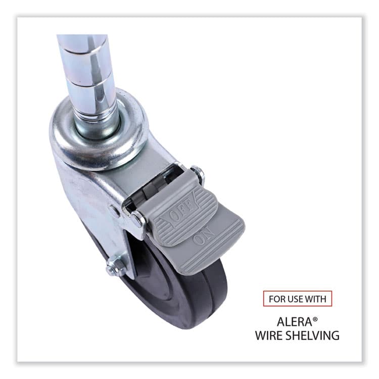 ALERA Optional Casters for Wire Shelving, Hooded Design with Integrated Bumpers, Grip Ring Stem, 5" Wheel, Black, 4/Set (2 Locking) (ALESW590004) thumbnail 4