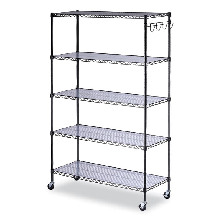 ALERA 5-Shelf Wire Shelving Kit with Casters and Shelf Liners, 48w x 18d x 72h, Black Anthracite (ALESW654818BA)