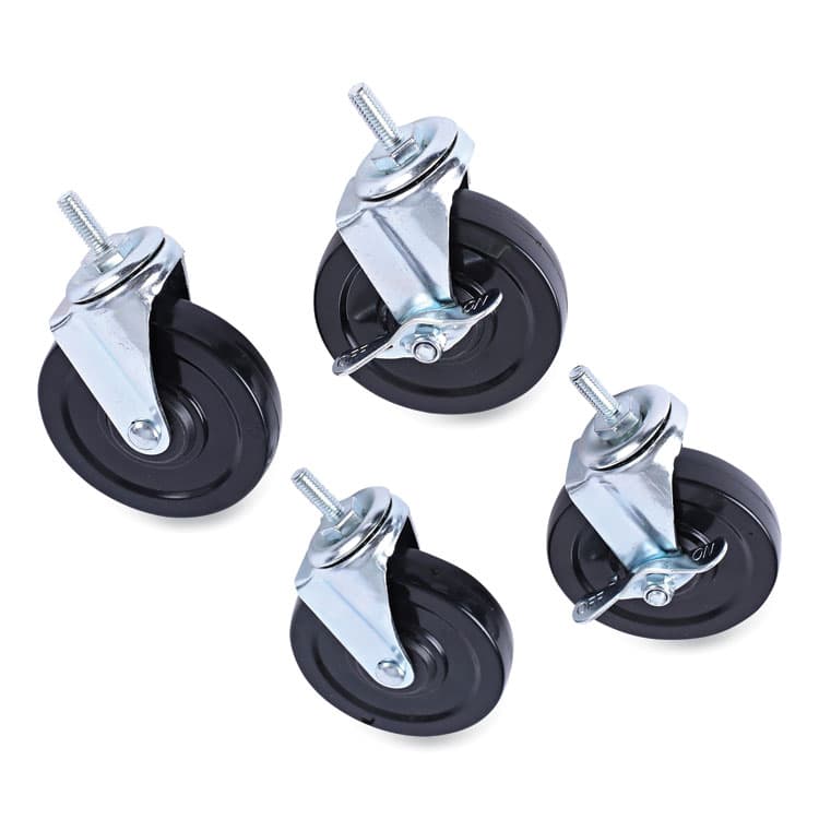 ALERA Optional Casters for Wire Shelving, Grip Ring Type K Stem, 4" Wheel, Black/Silver, 4/Set (2 Locking) (ALESW690004)