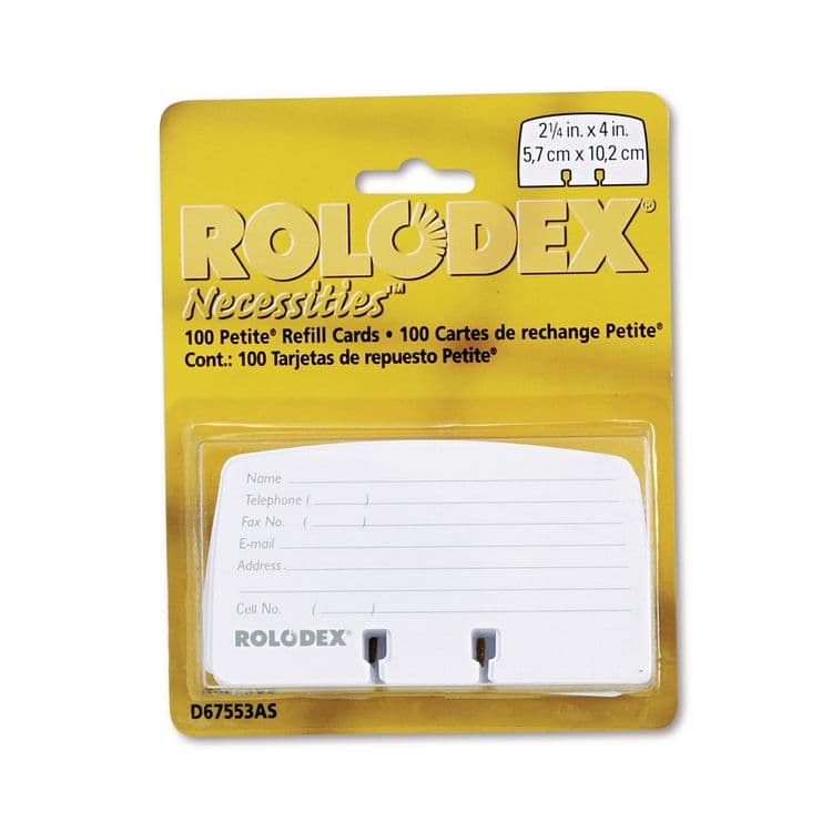 ROLODEX Petite Refill Cards, 2.25 x 4, White, 100 Cards/Pack (ROL67553)