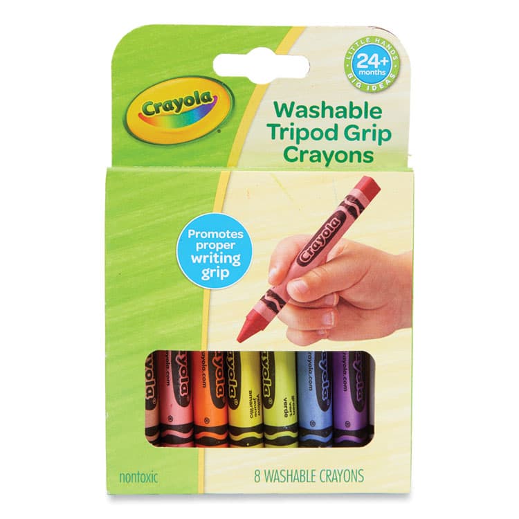 BINNEY & SMITH / CRAYOLA Washable Tripod Grip Crayons, Regular Size, 8 Assorted Colors, 8/Box (CYO811460)