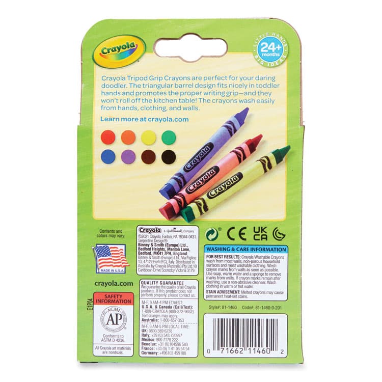 BINNEY & SMITH / CRAYOLA Washable Tripod Grip Crayons, Regular Size, 8 Assorted Colors, 8/Box (CYO811460) thumbnail 4
