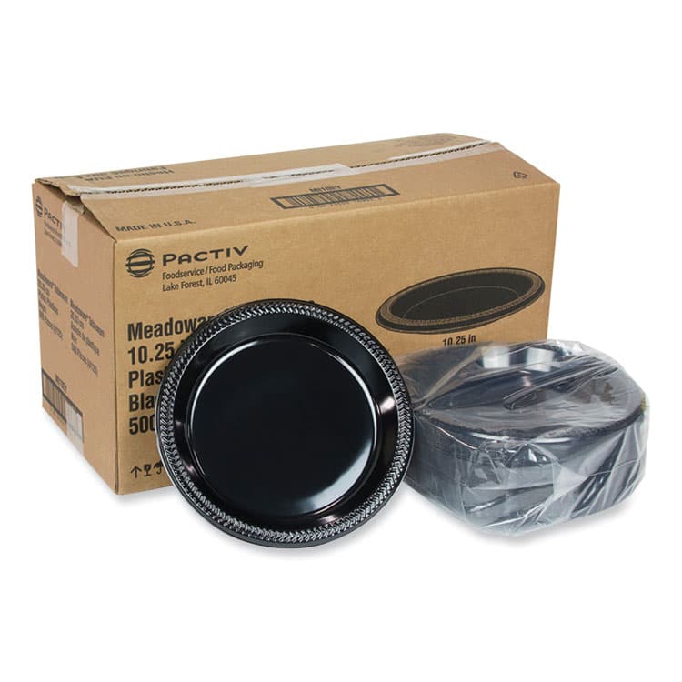 PACTIV EVERGREEN CORPORATION Meadoware Impact Plastic Dinnerware, Plate, 10.25" dia, Black, 500/Carton (PCTMI10EY) thumbnail 3