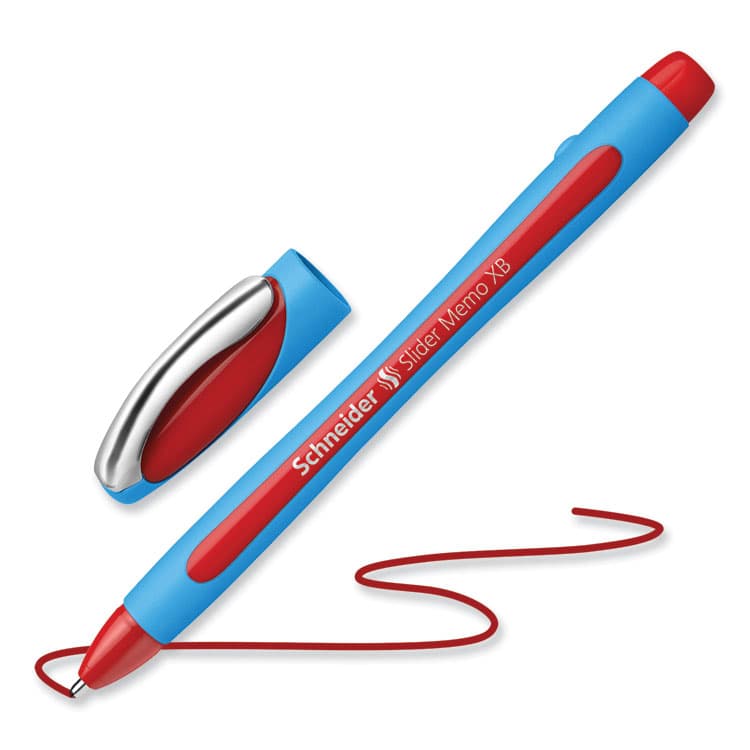 SCHNEIDER Slider Memo XB Ballpoint Pen, Stick, Extra-Bold 1.4 mm, Red Ink, Red/Light Blue Barrel, 10/Box (RED150202) thumbnail 2