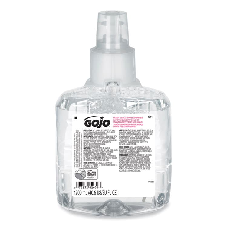 GO-JO INDUSTRIES Clear and Mild Foam Handwash Refill, For LTX-12 Dispenser, Fragrance-Free, 1,200 mL, 2/Carton (GOJ191102CT) thumbnail 2
