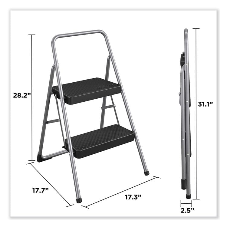 COSCO 2-Step Folding Steel Step Stool, 200 lb Capacity, 28.13" Working Height, Cool Gray (CSC11137PBL1E) thumbnail 3