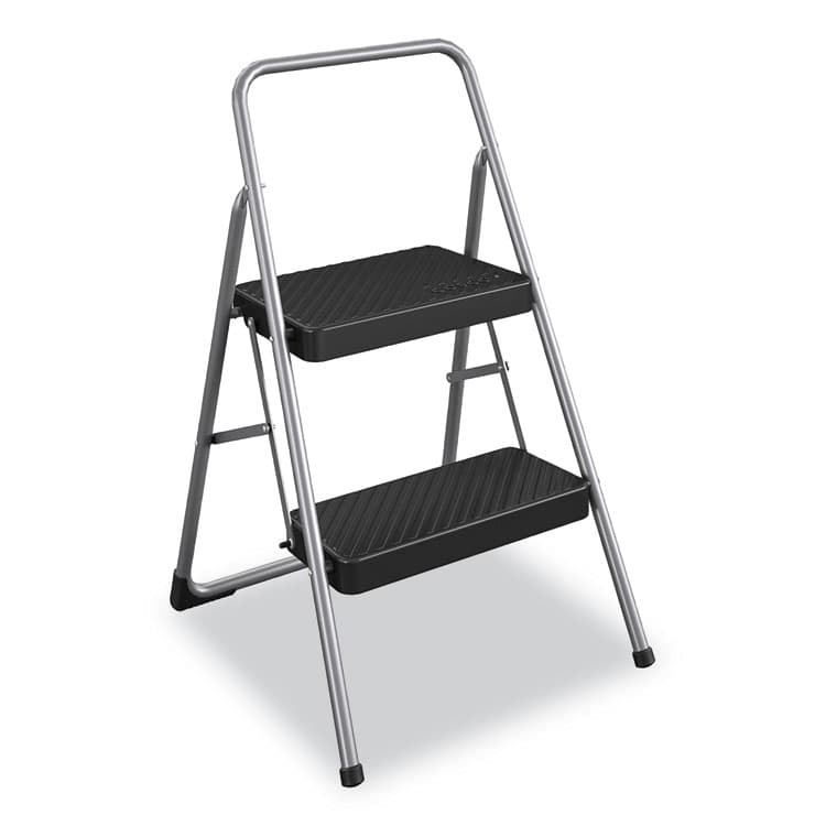 COSCO 2-Step Folding Steel Step Stool, 200 lb Capacity, 28.13" Working Height, Cool Gray (CSC11137PBL1E)