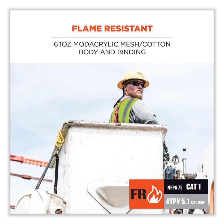 ERGODYNE CORPORATION GloWear 8263FRHL Class 2 FR Safety Economy Hook and Loop Vest, Modacrylic Mesh/Cotton, 4X-Large/5X-Large, Lime (EGO21869) thumbnail 3