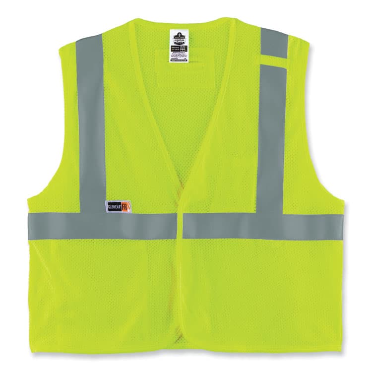 ERGODYNE CORPORATION GloWear 8263FRHL Class 2 FR Safety Economy Hook and Loop Vest, Modacrylic Mesh/Cotton, 4X-Large/5X-Large, Lime (EGO21869)