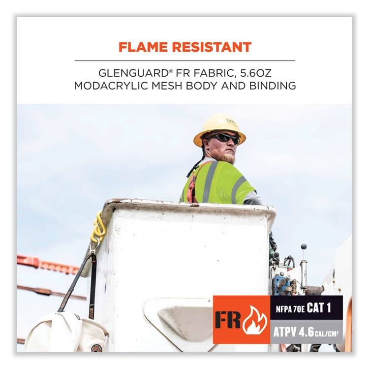 ERGODYNE CORPORATION GloWear 8356FRHL Class 3 FR Hook and Loop Safety Vest with Sleeves, Modacrylic, Small/Medium, Lime (EGO22213) thumbnail 4