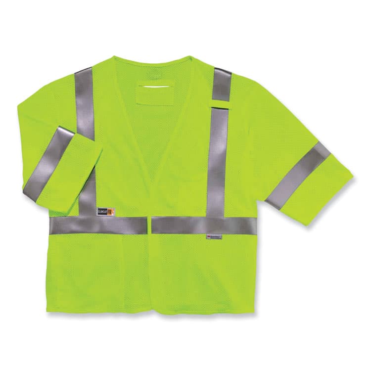 ERGODYNE CORPORATION GloWear 8356FRHL Class 3 FR Hook and Loop Safety Vest with Sleeves, Modacrylic, Small/Medium, Lime (EGO22213)