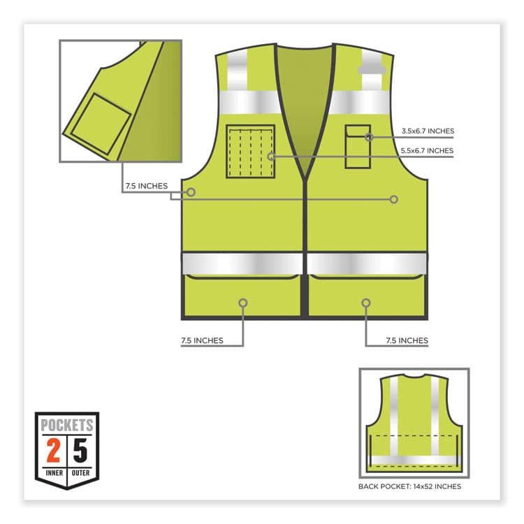 ERGODYNE CORPORATION GloWear 8253HDZ Class 2 Heavy-Duty Mesh Surveyors Vest, Polyester, 2X-Large/3X-Large, Lime (EGO23327) thumbnail 4