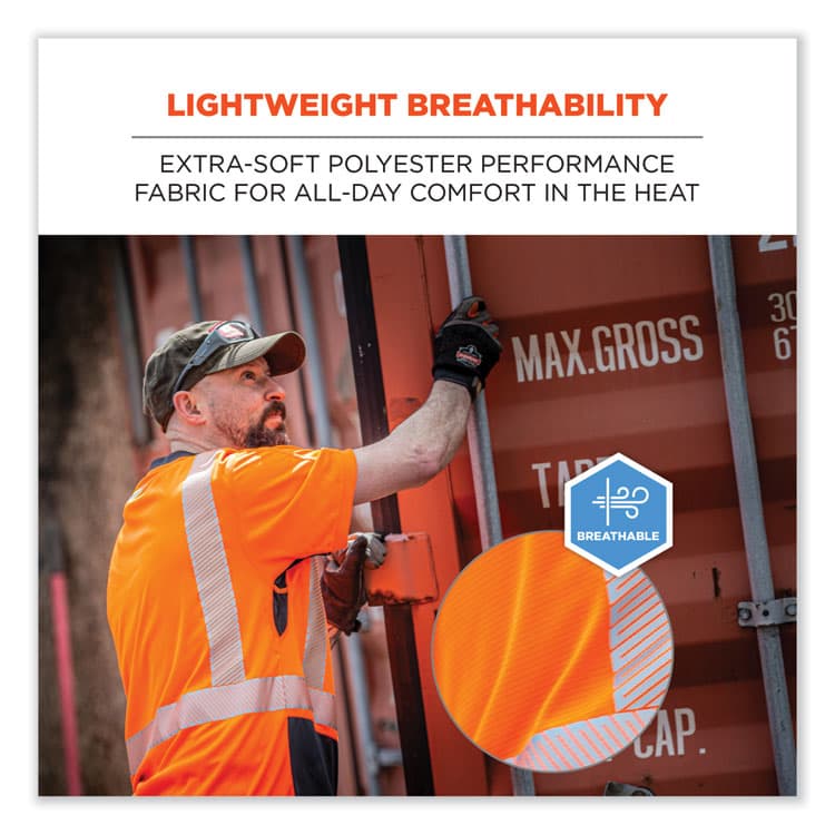 ERGODYNE CORPORATION GloWear 8283BK Class 2 Lightweight Performance Hi-Vis T-Shirt, Polyester, Large, Orange (EGO23514) thumbnail 3