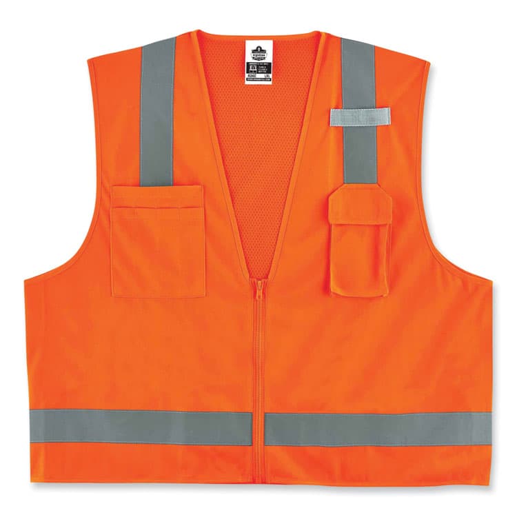 ERGODYNE CORPORATION GloWear 8249Z Class 2 Economy Surveyors Zipper Vest, Polyester, Large/X-Large, Orange (EGO24015)