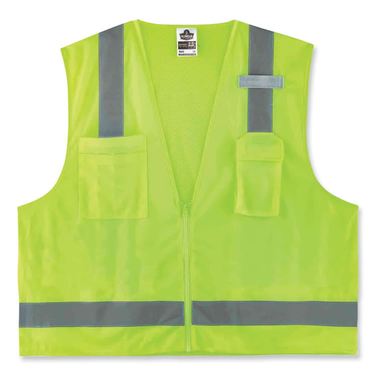 ERGODYNE CORPORATION GloWear 8249Z Class 2 Economy Surveyors Zipper Vest, Polyester, X-Small, Lime (EGO24021)