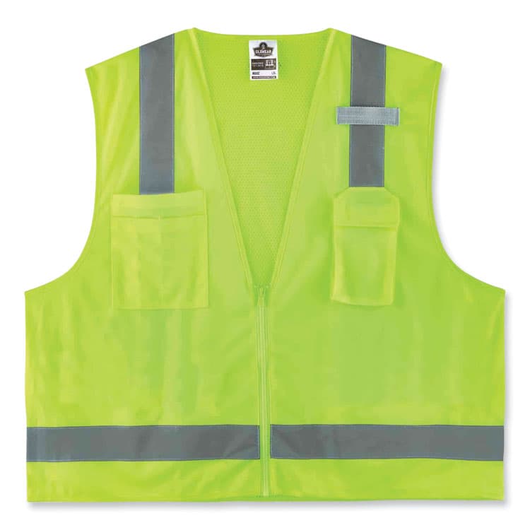 ERGODYNE CORPORATION GloWear 8249Z Class 2 Economy Surveyors Zipper Vest, Polyester, Large/X-Large, Lime (EGO24025)