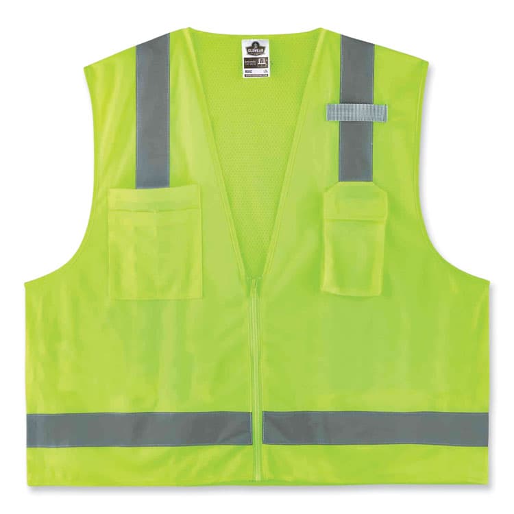 ERGODYNE CORPORATION GloWear 8249Z Class 2 Economy Surveyors Zipper Vest, Polyester, 2X-Large/3X-Large, Lime (EGO24027)