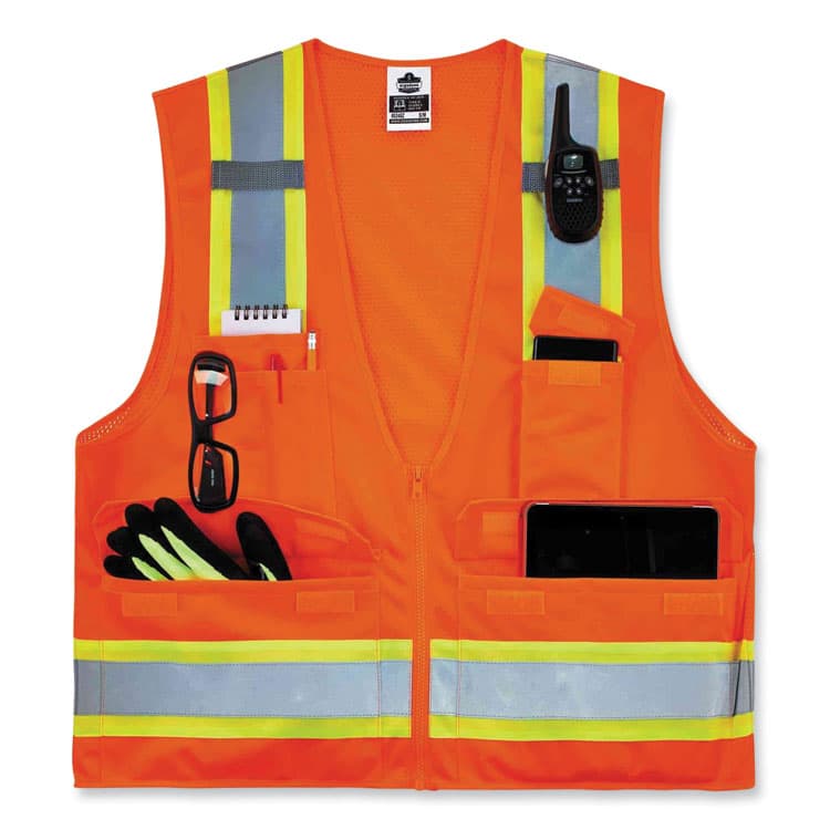 ERGODYNE CORPORATION GloWear 8248Z Class 2 Two-Tone Surveyors Zipper Vest, Polyester, Small/Medium, Orange (EGO24063) thumbnail 4