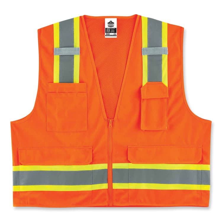 ERGODYNE CORPORATION GloWear 8248Z Class 2 Two-Tone Surveyors Zipper Vest, Polyester, Small/Medium, Orange (EGO24063)