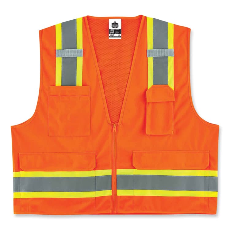 ERGODYNE CORPORATION GloWear 8248Z Class 2 Two-Tone Surveyors Zipper Vest, Polyester, Large/X-Large, Orange (EGO24065)