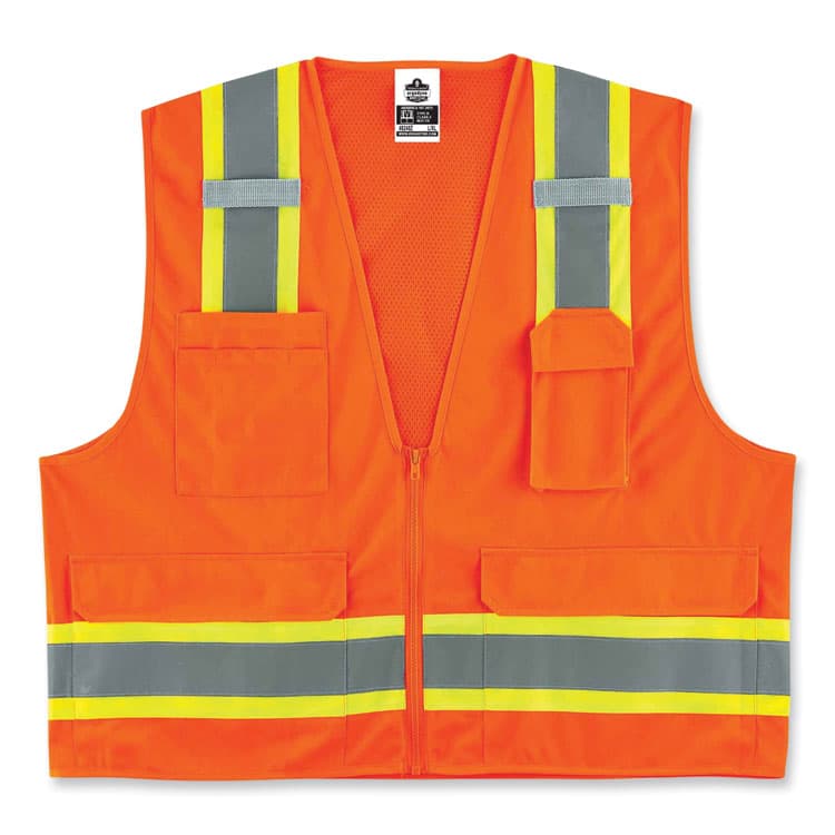 ERGODYNE CORPORATION GloWear 8248Z Class 2 Two-Tone Surveyors Zipper Vest, Polyester, 2X-Large/3X-Large, Orange (EGO24067)
