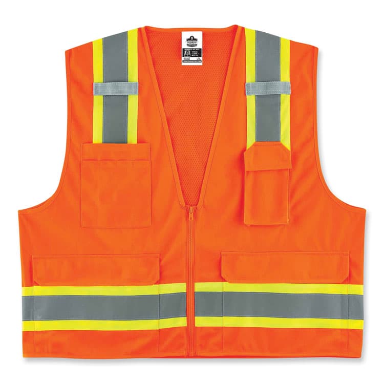 ERGODYNE CORPORATION GloWear 8248Z Class 2 Two-Tone Surveyors Zipper Vest, Polyester, 4X-Large/5X-Large, Orange (EGO24069)